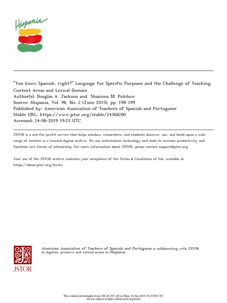 Reflection "You Know Spanish, Right?" Language For Specific Purposes