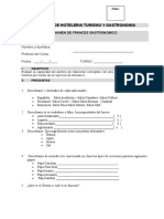 Examen de francés gastronómico para carrera de hotelería turismo y gastronomía