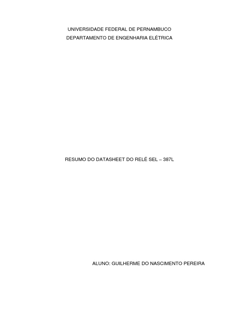 SEL751 Relay Datasheet Resume PDF Relé Corrente elétrica