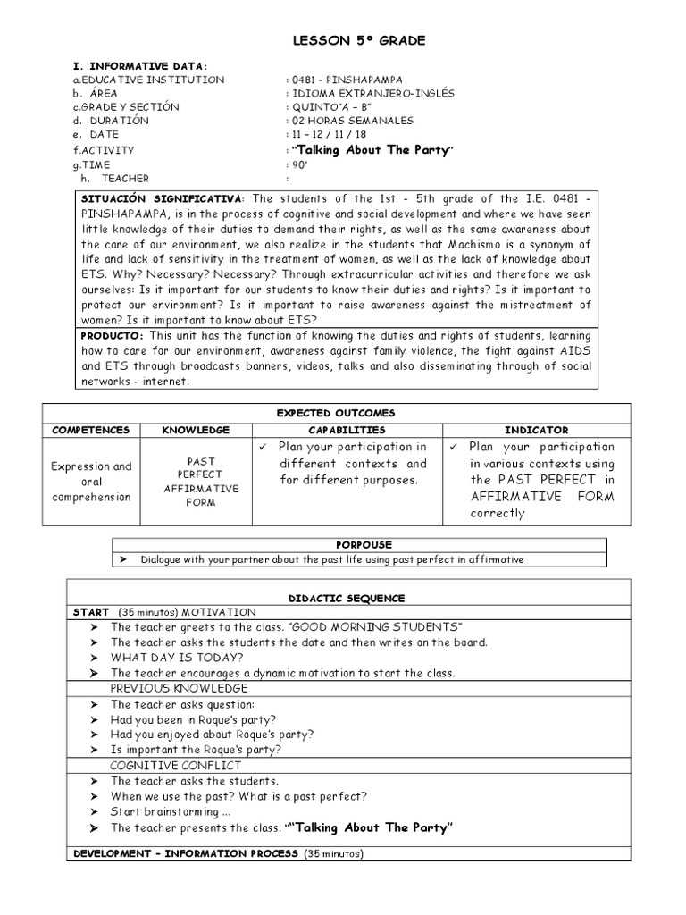 5th Grade English Lesson: Past Perfect | PDF | Verb | Linguistics