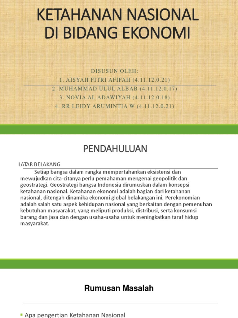 Ketahanan Nasional Di Bidang Ekonomi