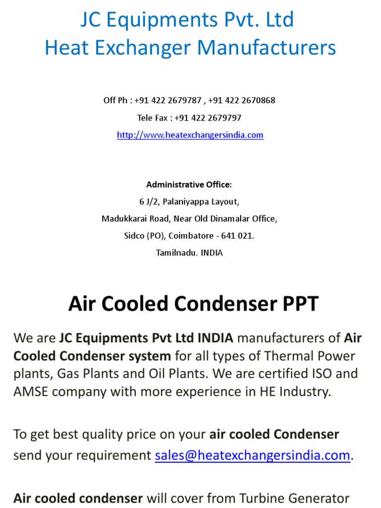 Air Cooled Condenser PPT | Heat Exchanger | Flow ...