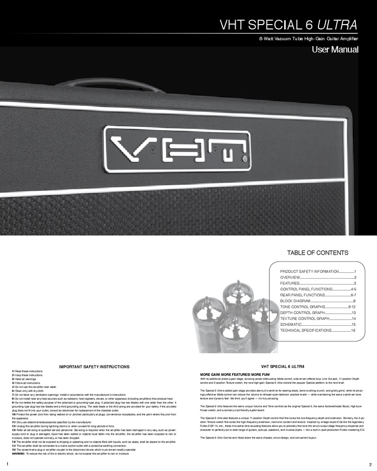VHT Special 6 Ultra User Manual | PDF | Amplifier | Sound
