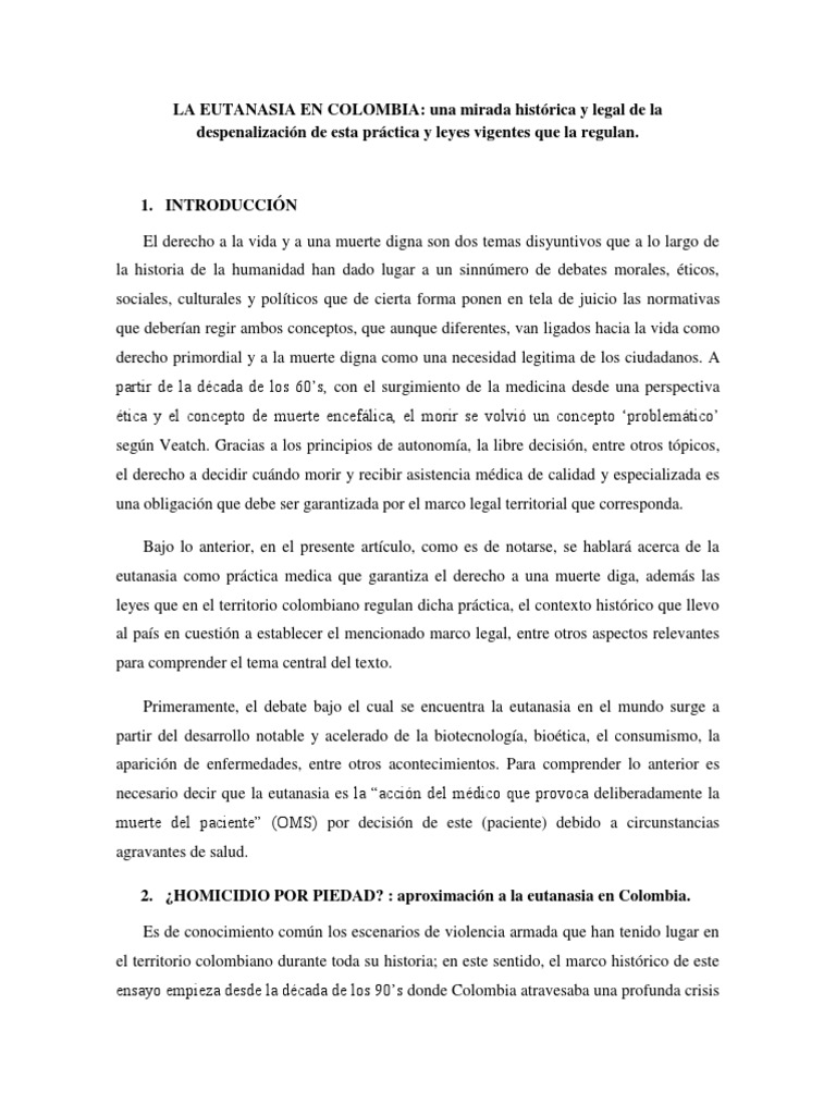 La Eutanasia en Colombia | PDF | Homicidio | Constitución