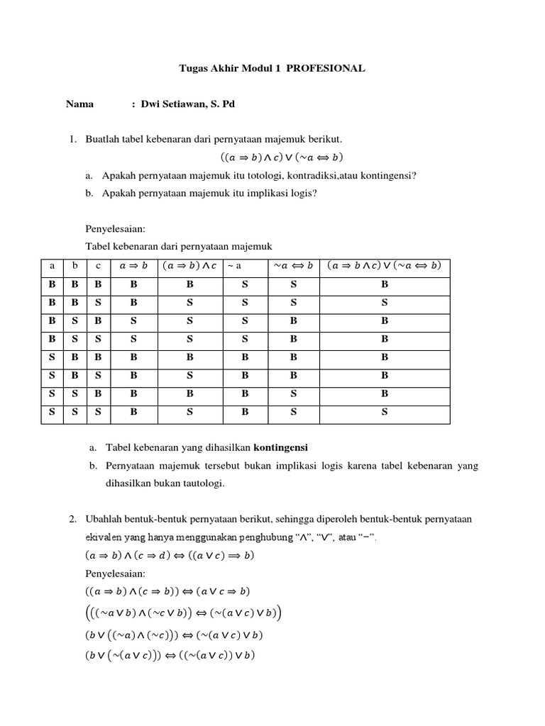 Tugas Akhir Modul Logika Matematika | PDF