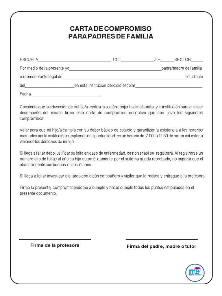 Carta de Compromiso Escolar para Padres | PDF | Crecimiento personal y ...