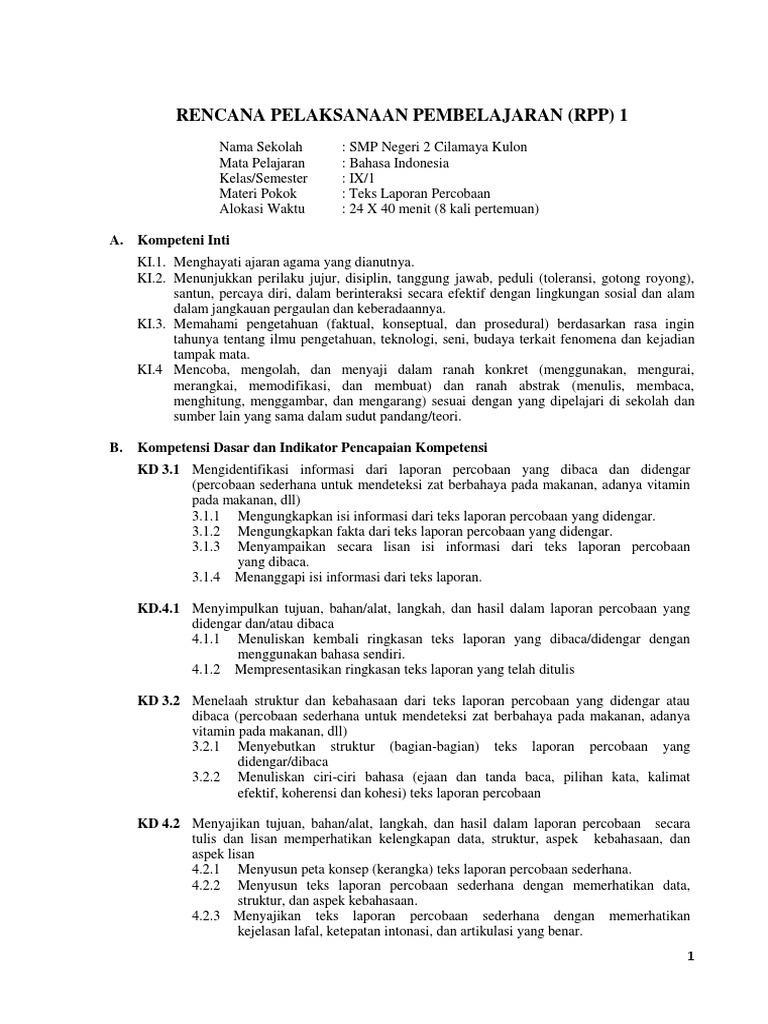 Rpp 9 1 Teks Laporan Percobaan
