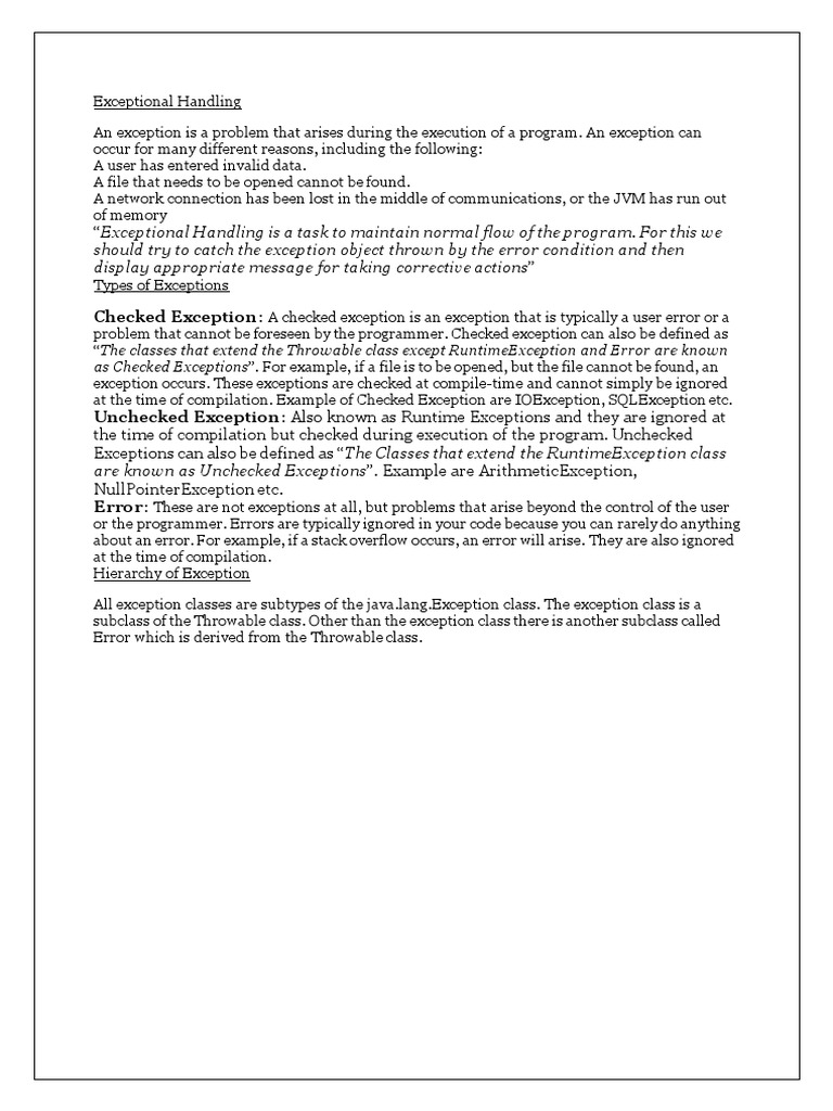 Exception Handling | PDF | Thread (Computing) | Class (Computer ...