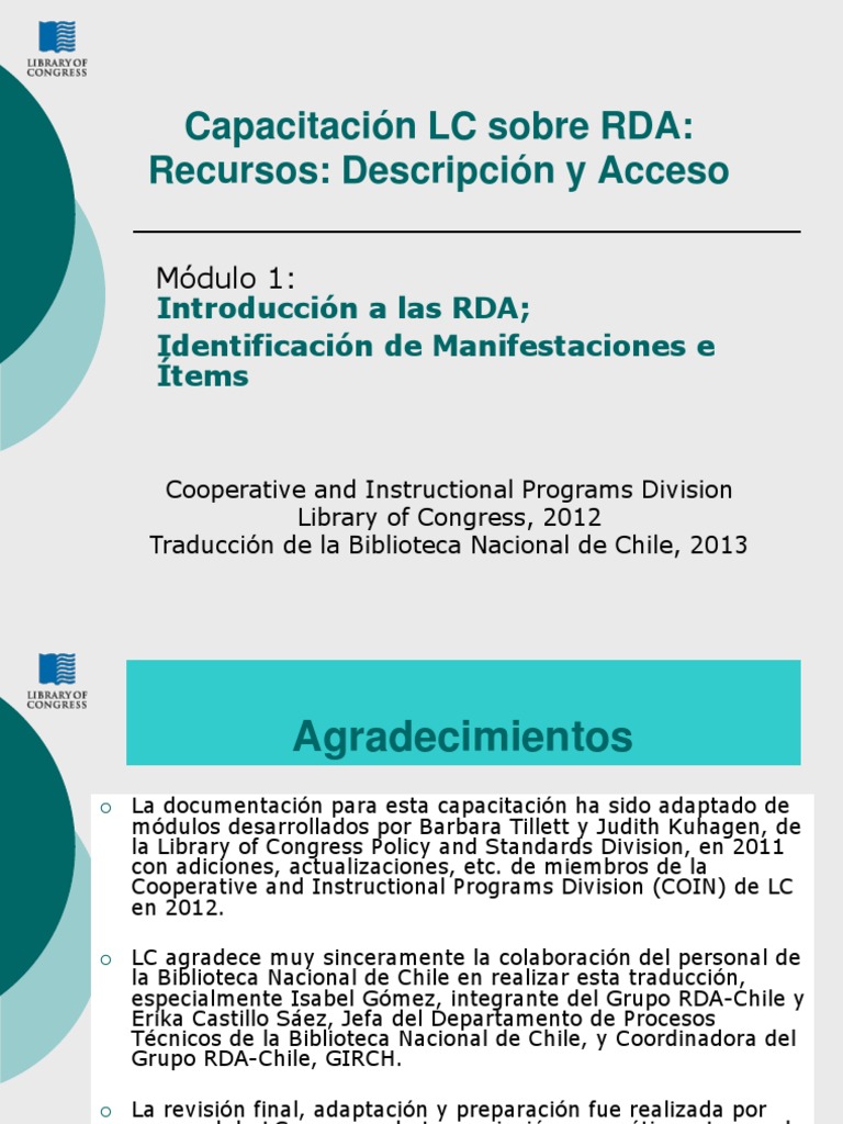 Capacitación LC Sobre RDA: Recursos: Descripción y Acceso: Módulo 1 ...