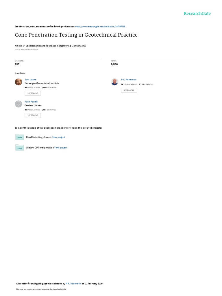 CONE PENETRATION TESTING IN GEOTECHNICAL PRACTICE PDF visual data 6