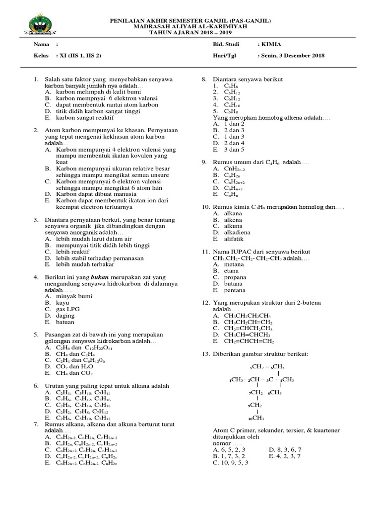 Soal Essay Hidrokarbon Dan Minyak Bumi Soalna