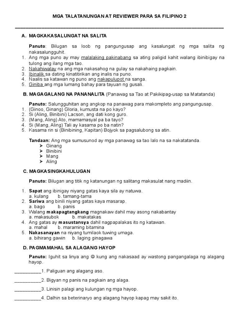 Reviewer para Sa Filipino 2 | PDF