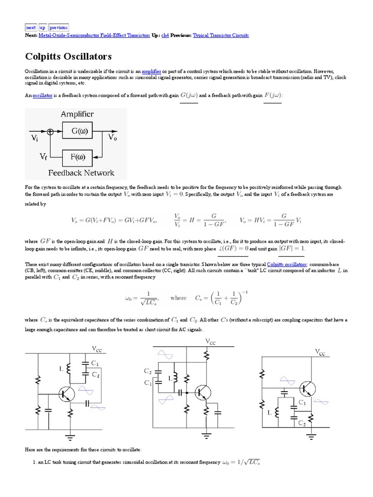 Colpitts Oscillator Calculation PDF PDF Electronic Oscillator