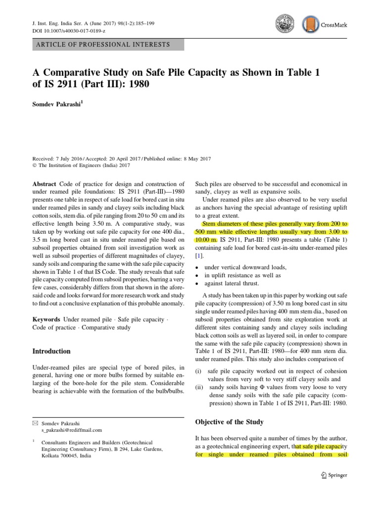 Under Reamed Piles Comparison Pdf Deep Foundation Geotechnical