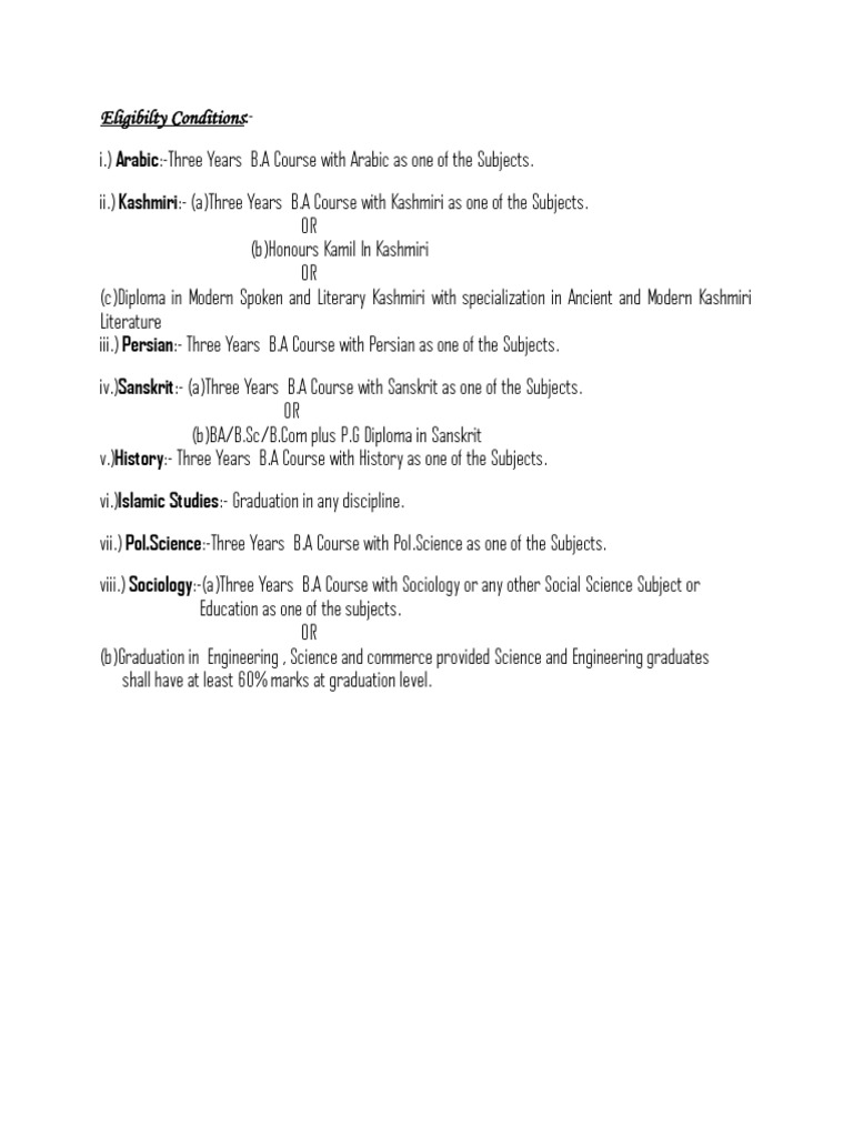 Eligibility Criteria for Language Courses | PDF | Bachelor Of Arts ...