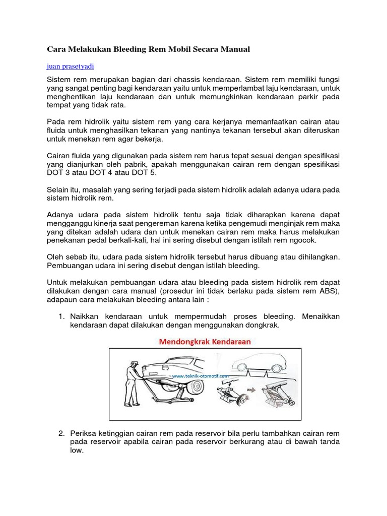 Prosedur Bleeding Rem Mobil Manual | PDF | Teknologi & Rekayasa