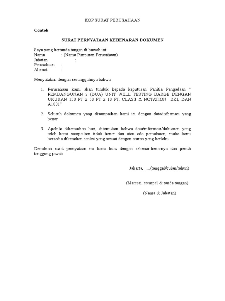 Yuk Cek 7+ Contoh Surat Pernyataan Tentang Kebenaran Data Terlengkap 