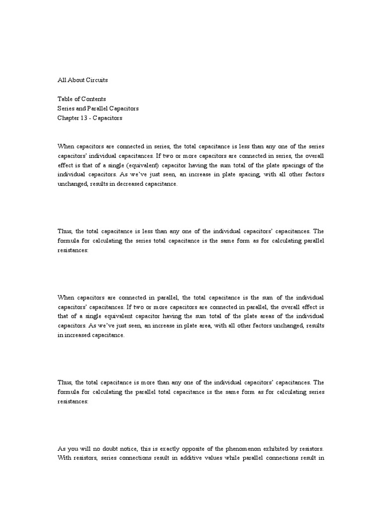 Capacitor Series Parallel Pdf Series And Parallel Circuits Capacitor