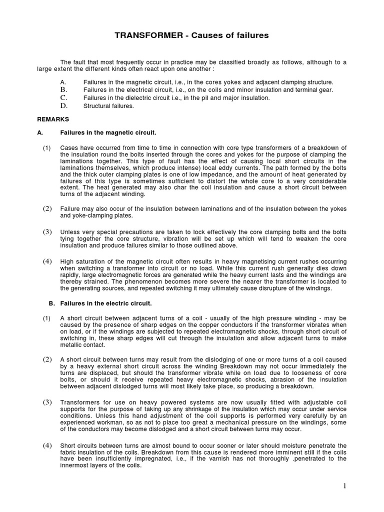 Transformer-Causes and Failures | PDF | Transformer | Insulator ...