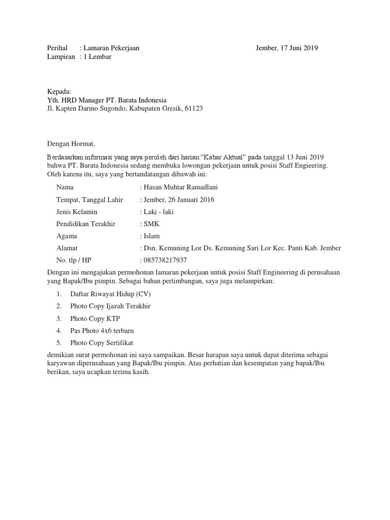 Download 63+ Contoh Surat Surat Lamaran Kerja Nice So Gratis