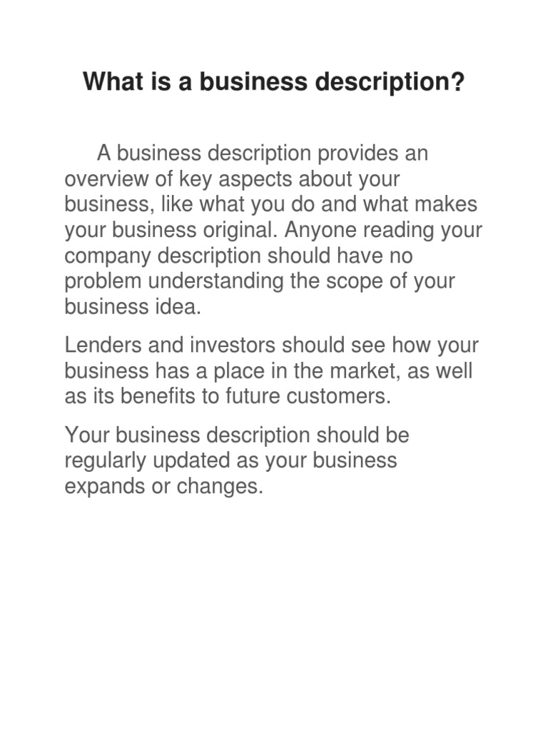 What Is A Business Description? | PDF | Corporations | Business Plan