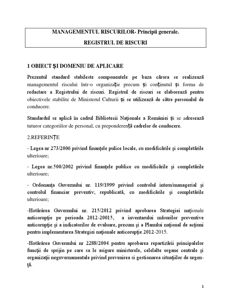 MANAGEMENTUL RISCULUI-principii Generale | PDF
