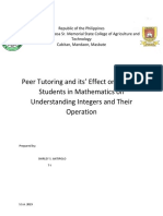 Peer Tutoring and Its' Effect On Grade 7 Students in Mathematics On Understanding Integers and Their Operation