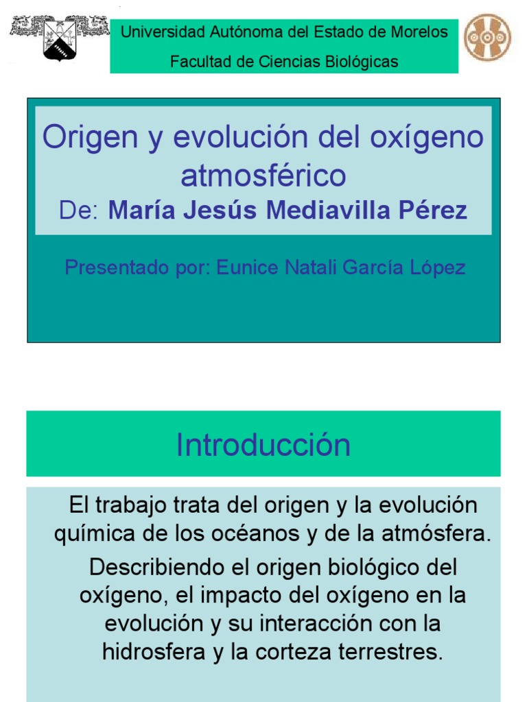 Origen y Evolución Del Oxígeno Atmosférico PDF Oxígeno Naturaleza