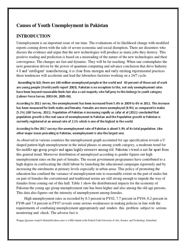 Causes of Youth Unemployment in Pakistan | PDF | Unemployment | Social ...