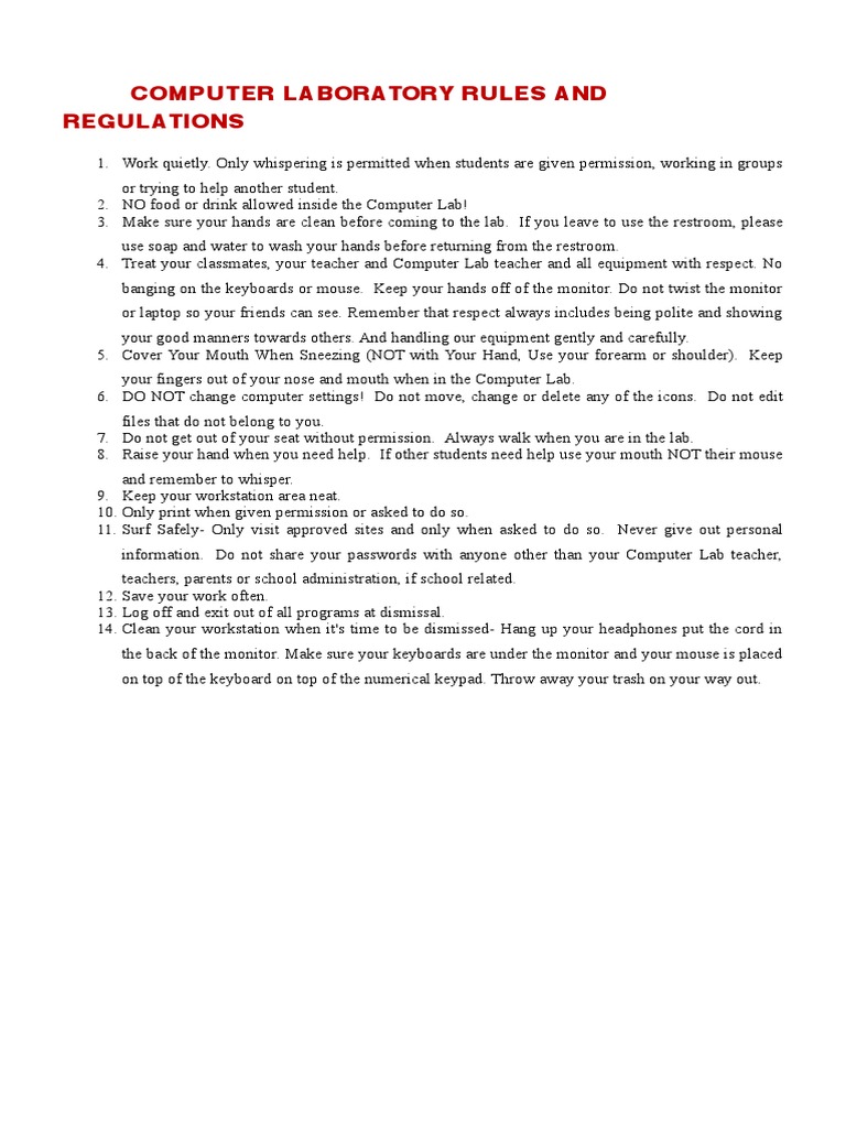 Computer Lab Rules | PDF