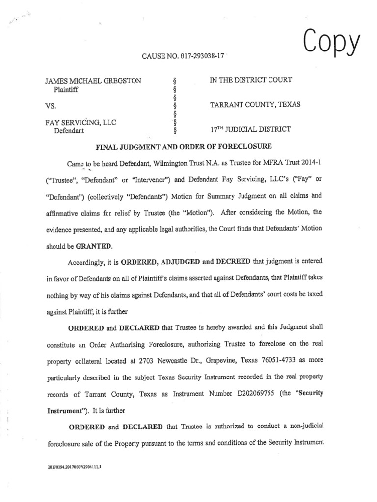 Final Judgment and Order of Foreclosure | PDF | Foreclosure | Civil Law ...