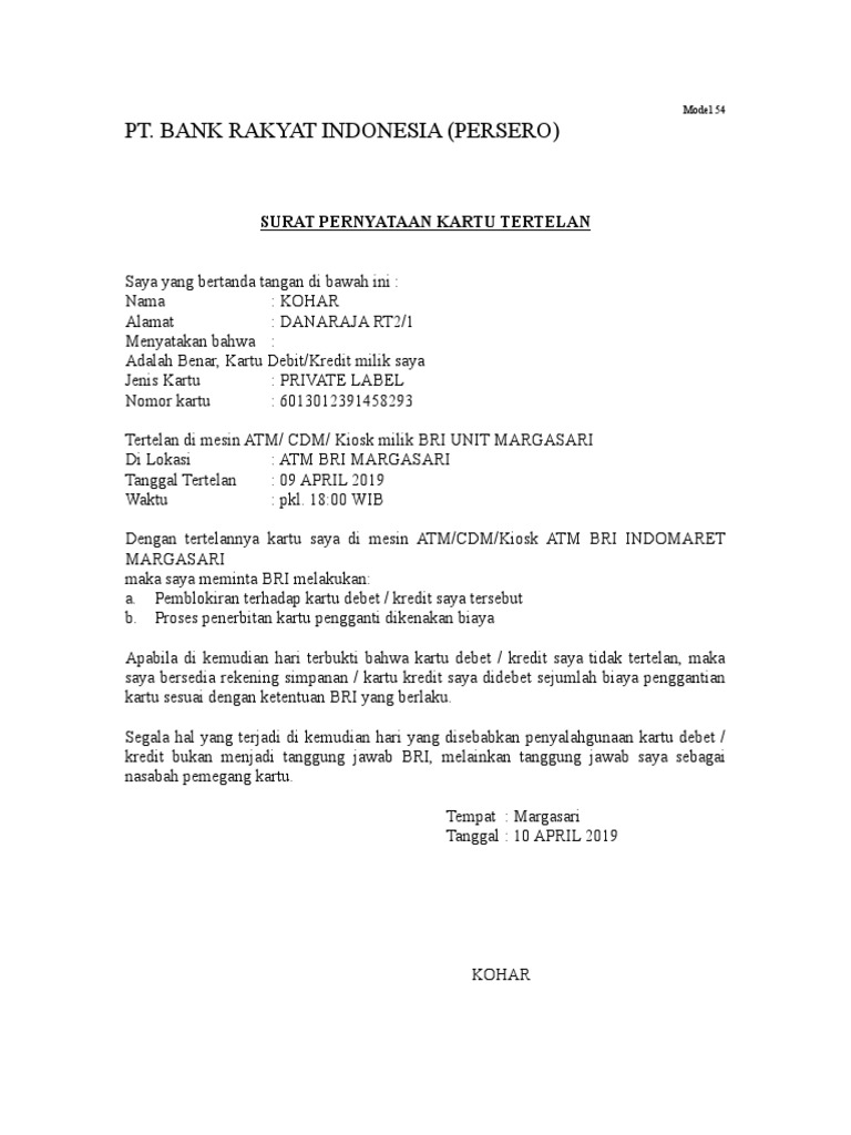 Surat Atm Tertelan
