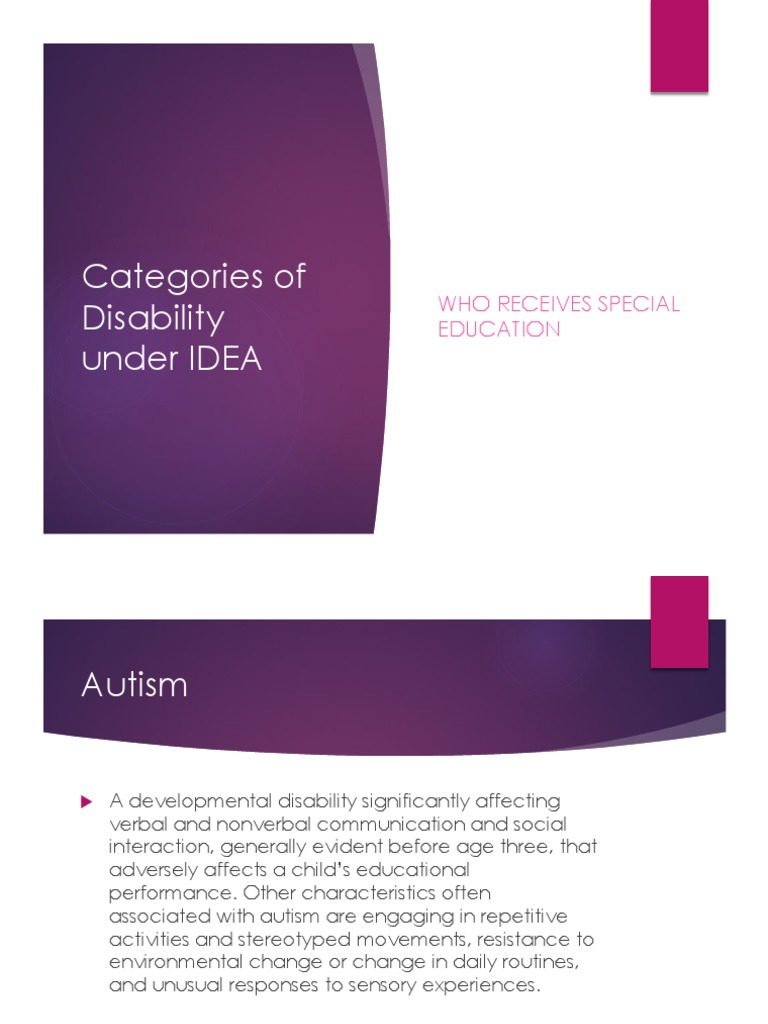 IDEA Disability Categories Explained | PDF | Intellectual Disability ...