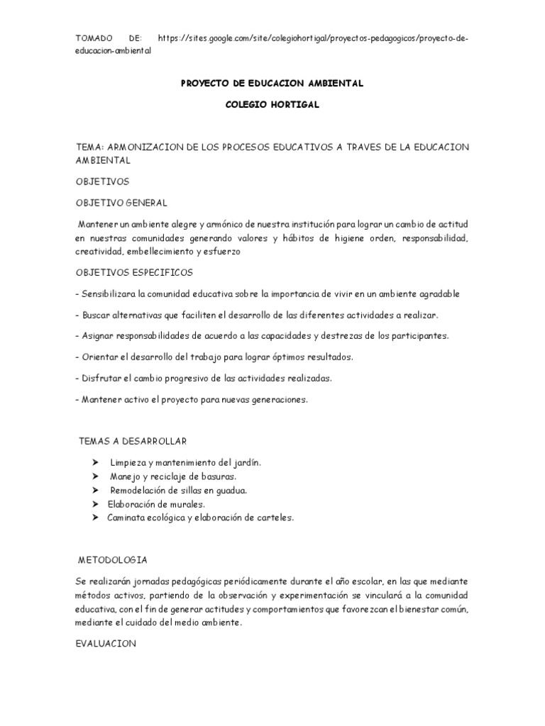 Proyecto de Educación Ambiental Escolar | PDF | Residuos | Gestión de ...