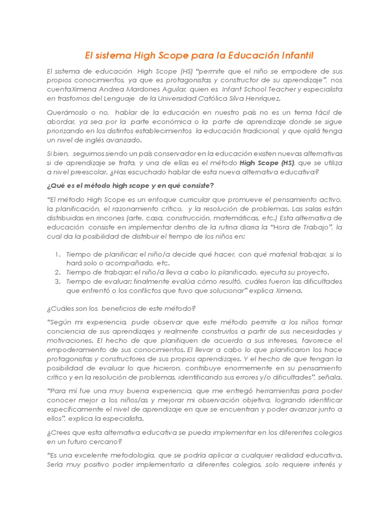Método High Scope en Educación Infantil | PDF | Educación de la primera ...