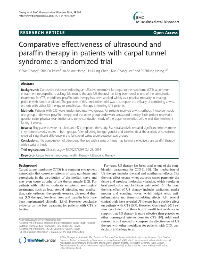 Comparative Effectiveness of Ultrasound and Paraffin Therapy in