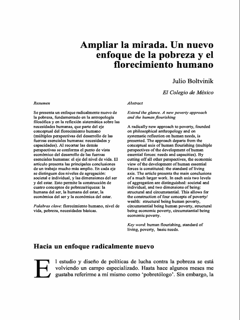 Julio Boltvinik. Ampliar La Mirada. Un Nuevo Enfoque de La Pobreza y El ...