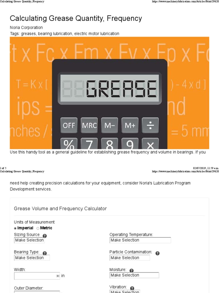 Calculating Grease Quantity, Frequency PDF Bearing (Mechanical