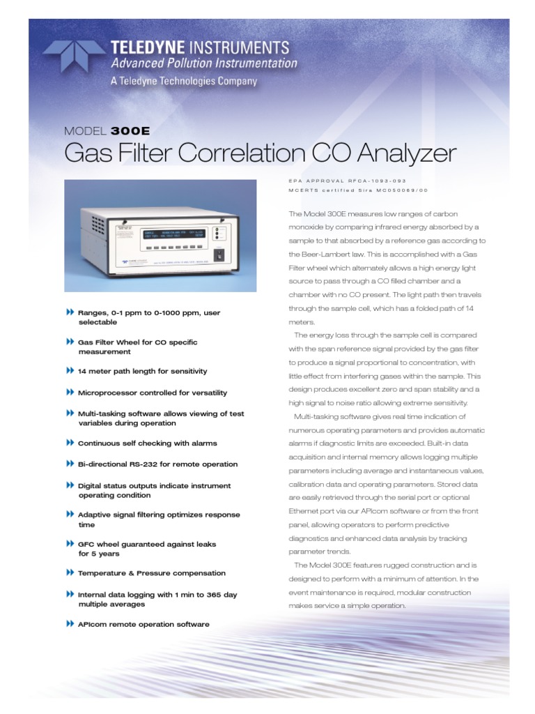 Gas Filter Correlation CO Analyzer Model 300E PDF Gases Carbon
