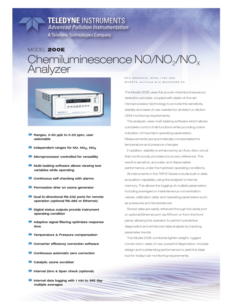 Chemiluminescence NO/NO /NO Analyzer: Model 200E | PDF | Calibration ...