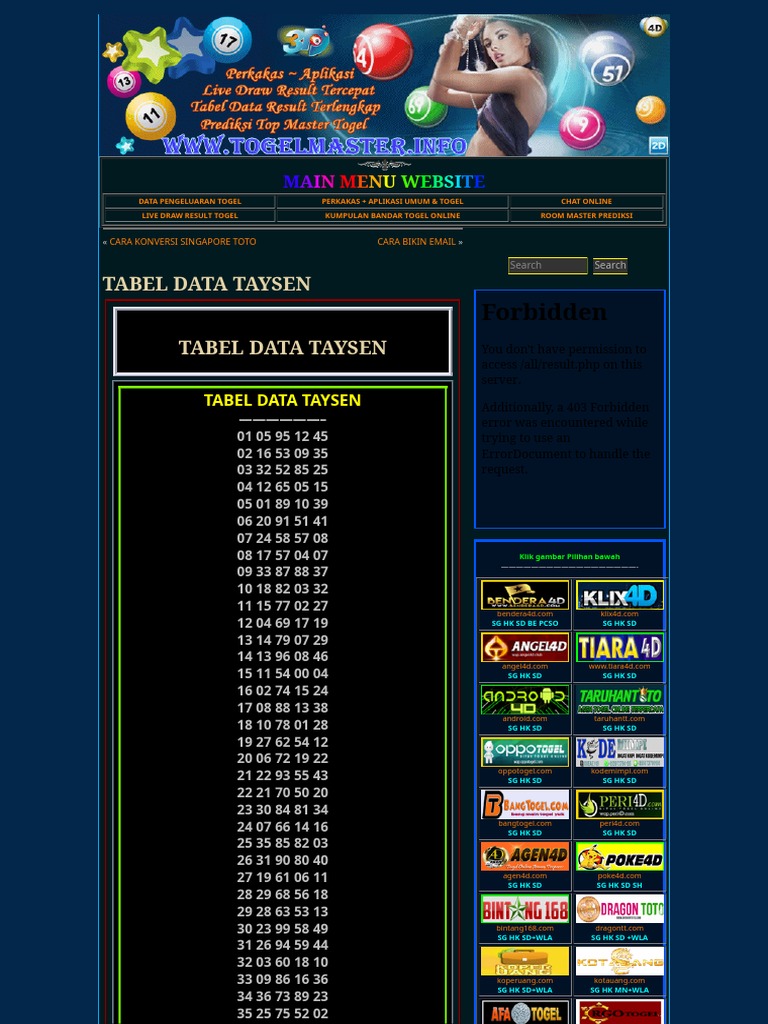 Togel Master Tabel Data Taysen Online Services Computer Network