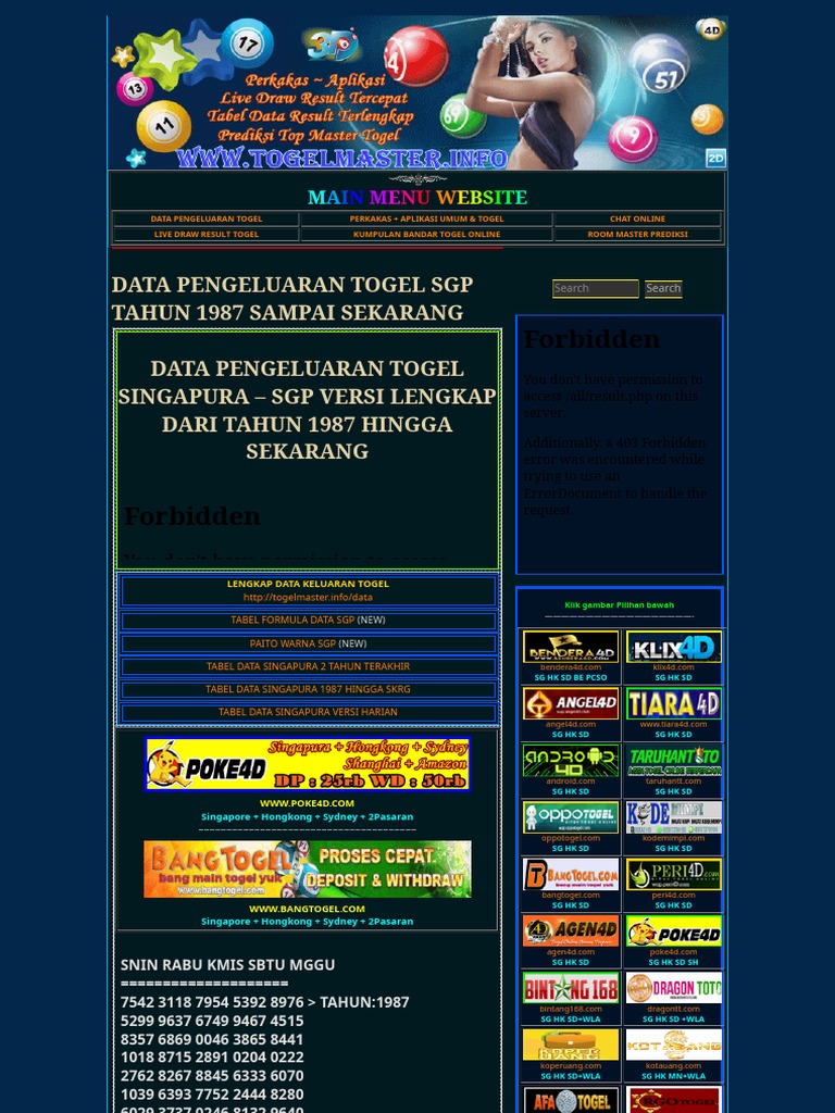 Data Pengeluaran Sgp Dari Th 1987 Sampai Sekarang | Nomer Togel Harian