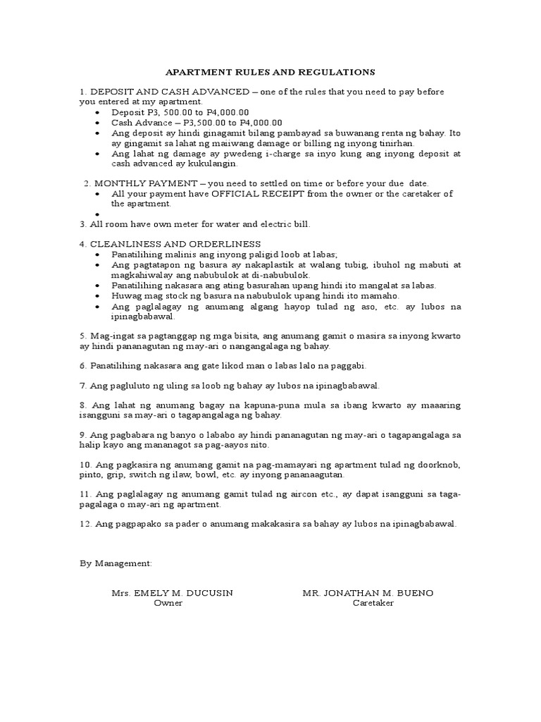 Rules And Regulations In Tagalog