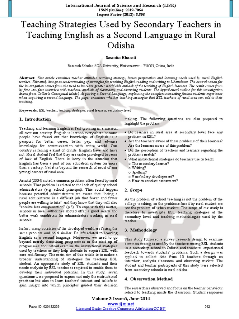 ESL Teaching Strategies in Rural Odisha | PDF | English As A Second Or ...