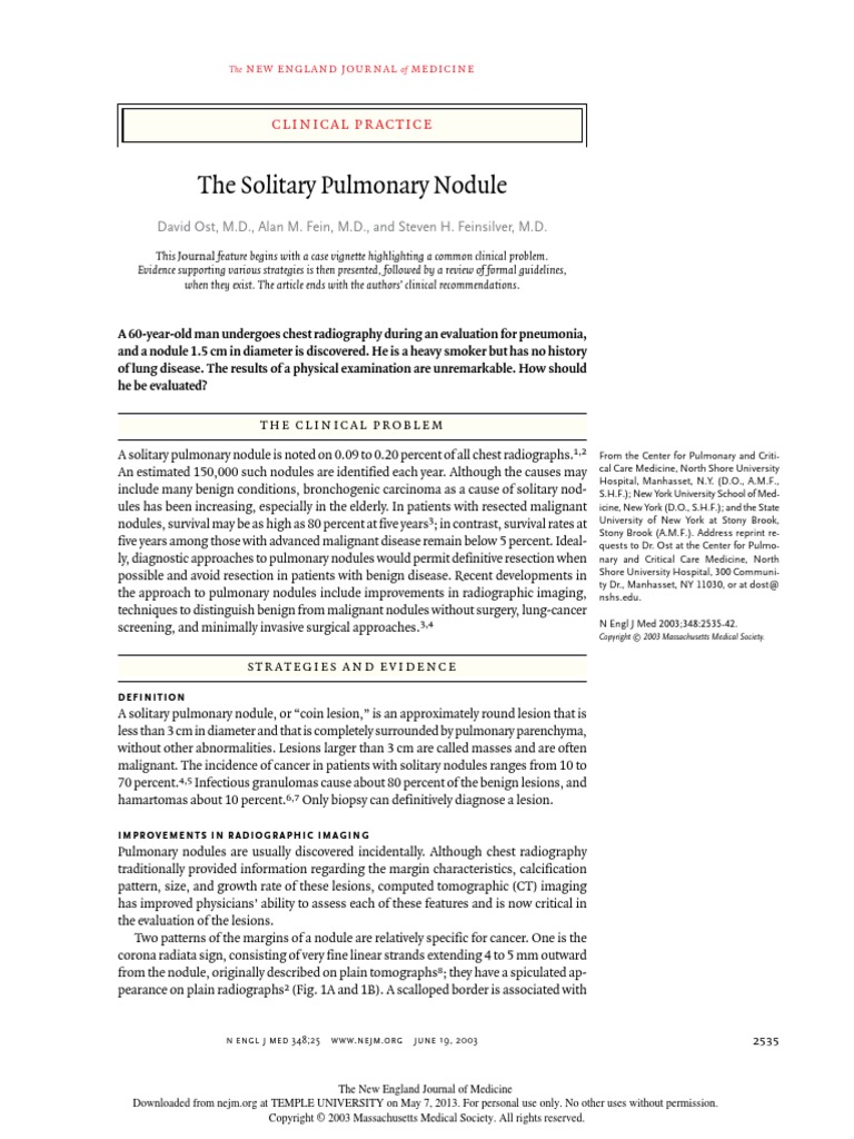 The Solitary Pulmonary Nodule | PDF | Ct Scan | Medicine