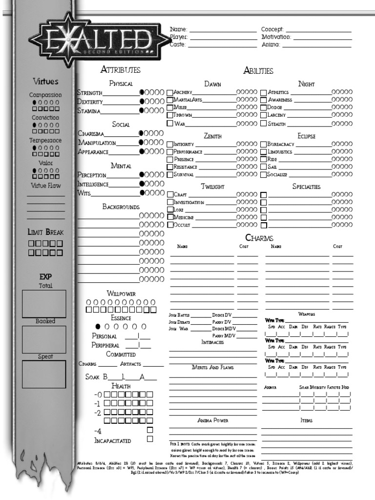Character Sheet for RPG Attributes | PDF | Leisure