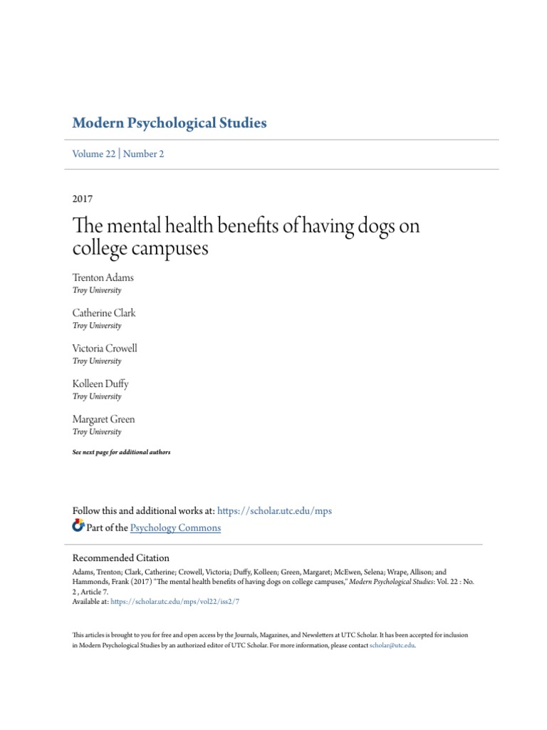 Mental Health Benefits of Dogs in Colleges | PDF | Psychotherapy ...