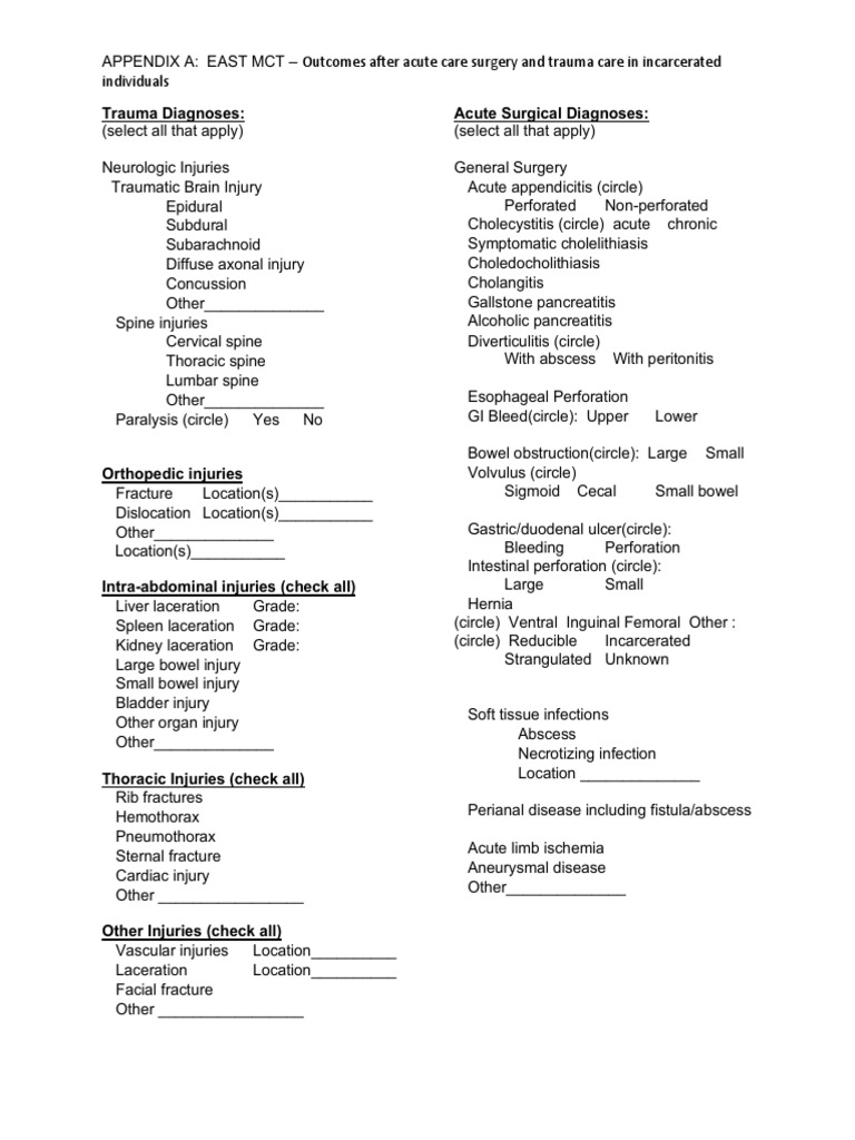 EAST Incarcerated Appendix Primary Diagnoses | PDF | Digestive Diseases ...