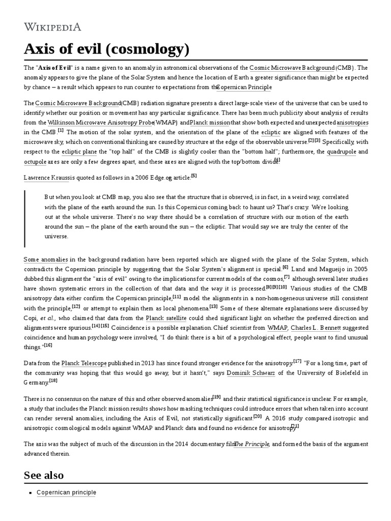 Axis of Evil (Cosmology) PDF Astronomy Cosmology