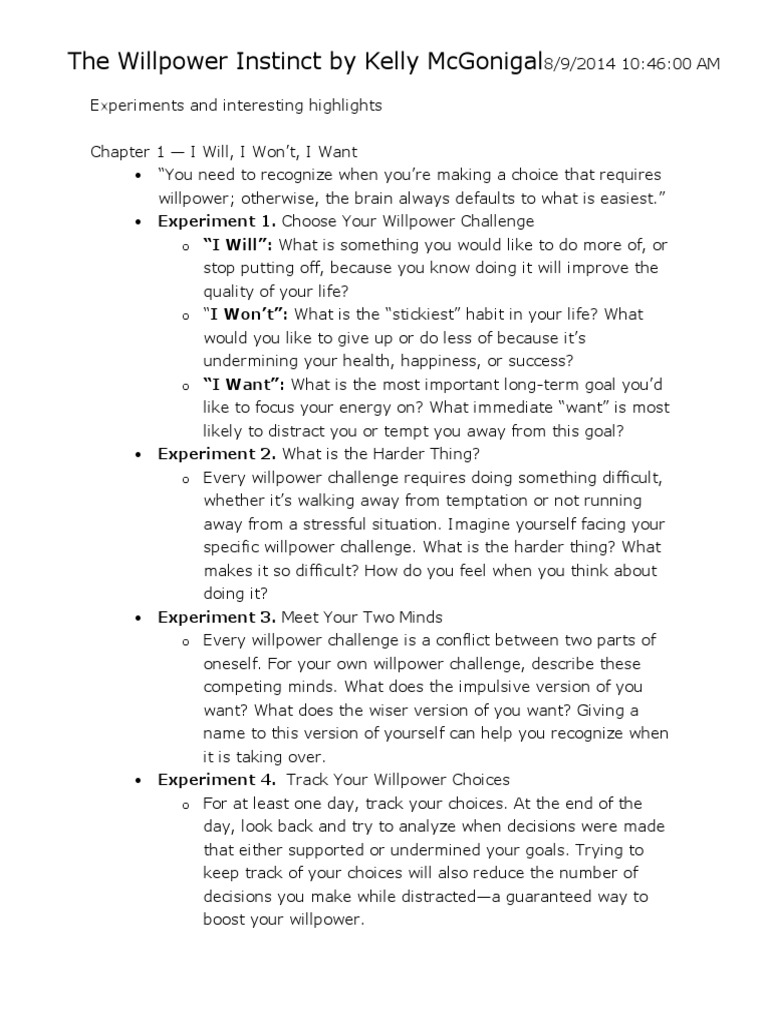 Willpower Instinct: Key Experiments | PDF | Self Control | Self-Management